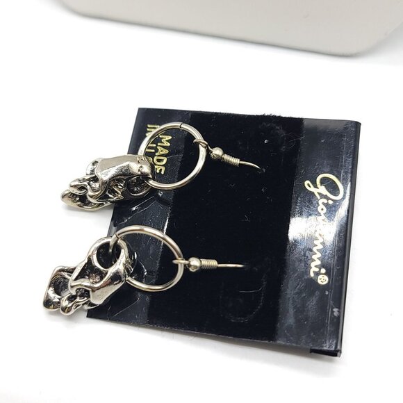 Giovanni Silver Toned Skull Dangle Earrings Halloween Dia De Los Muertos - Picture 4 of 5